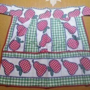 Vintage Handmade Apron w/Pockets, Country Farmhouse, Gingham Apples & Pears